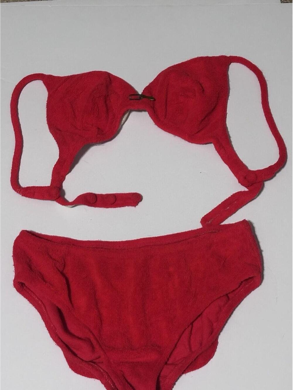 Elizabeth Stewart Vintage Bikini Red Terry cloth XS S